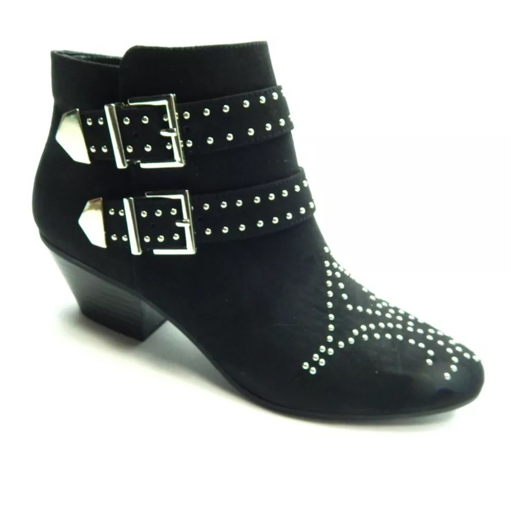 Inc international studded suede gold buckle booties #festival